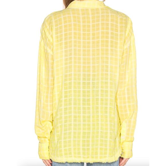 Free People Top Womens Medium Yellow Loveland Button Down Raw Hem Cotton - Picture 5 of 12